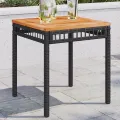 Table de jardin noir 38x38x42 cm résine tressée et bois acacia