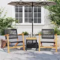 Table de jardin noir 38x38x42 cm résine tressée et bois acacia
