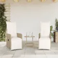 Chaises inclinables de jardin lot de 2 et coussins beige rotin