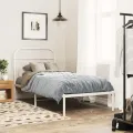 Cadre de lit métal sans matelas avec tête de lit blanc 90x190cm