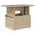 Table de jardin dessus en verre beige 100x55x73 cm poly rotin