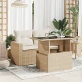 Table de jardin dessus en verre beige 100x55x73 cm poly rotin