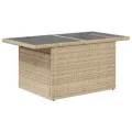 Table de jardin dessus en verre beige 100x55x73 cm poly rotin