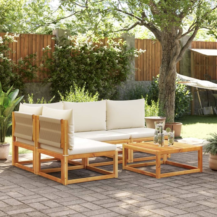 Salon de jardin avec coussins 5 pcs Bois d'acacia solide