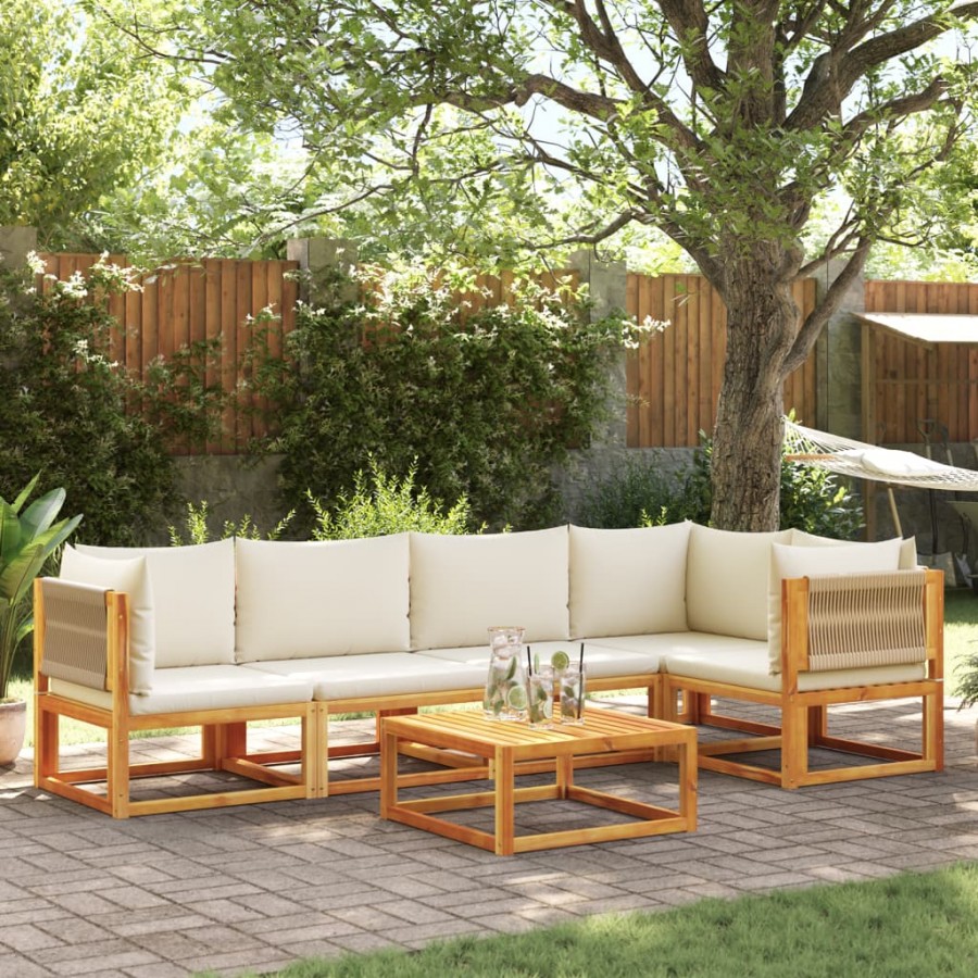 Salon de jardin avec coussins 6 pcs bois d'acacia solide