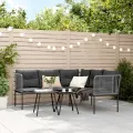 Canapé de jardin avec coussins forme de L noir acier textilène