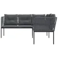 Canapé de jardin avec coussins forme de L noir acier textilène