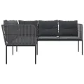Canapé de jardin avec coussins forme de L noir acier textilène
