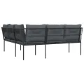 Canapé de jardin avec coussins forme de L noir acier textilène