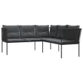 Canapé de jardin avec coussins forme de L noir acier textilène