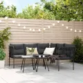 Canapé de jardin avec coussins forme de L noir acier textilène