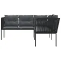 Canapé de jardin avec coussins forme de L noir acier textilène