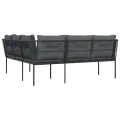 Canapé de jardin avec coussins forme de L noir acier textilène