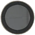 Canapé de jardin table coussins demi-rond gris résine tressée
