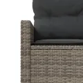 Canapé de jardin table coussins demi-rond gris résine tressée
