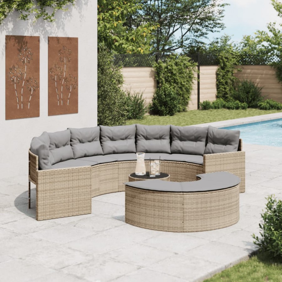 Salon de jardin 3 pcs demi-rond beige résine tressée