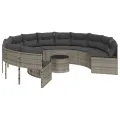 Canapé de jardin avec table coussins rond gris résine tressée