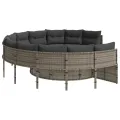 Canapé de jardin avec table coussins rond gris résine tressée