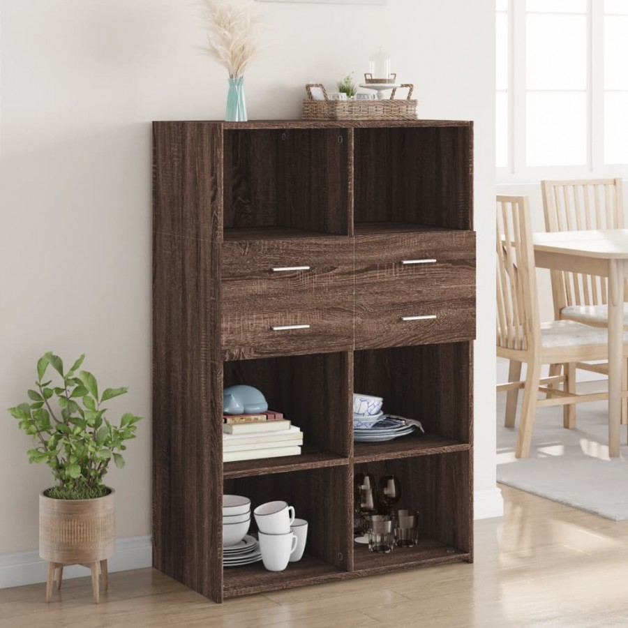 Buffet haut chêne marron 80x42,5x124 cm bois d'ingénierie