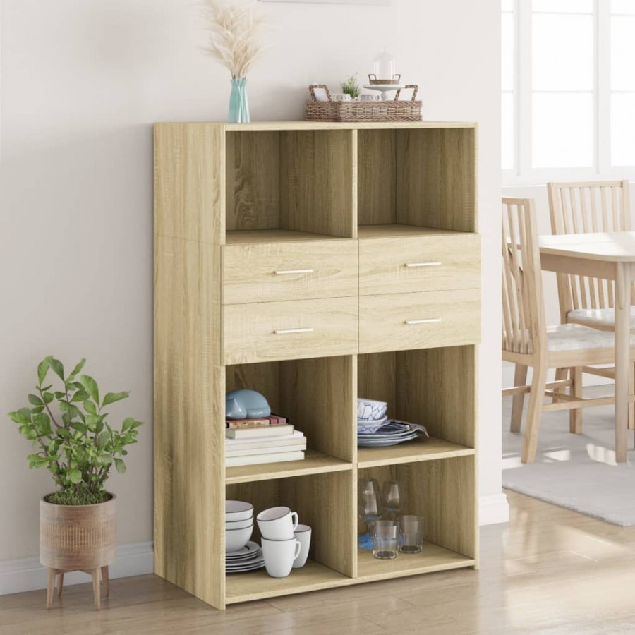 Buffet haut chêne sonoma 80x42,5x124 cm bois d'ingénierie