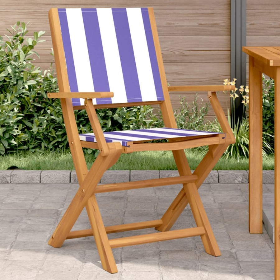 Chaises de jardin lot de 2 bleu/blanc bois acacia massif tissu