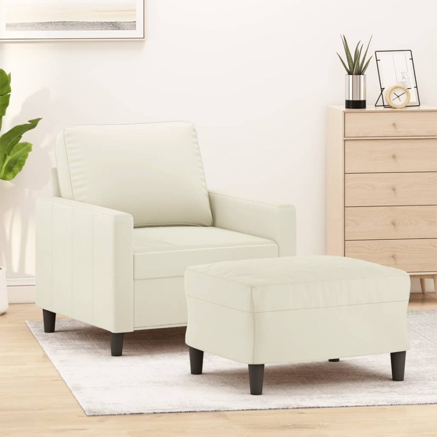 Fauteuil avec repose-pied Crème 60 cm Velours