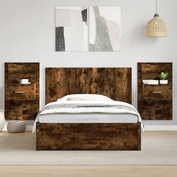 Tête de lit avec armoires chêne fumé 120 cm bois d'ingénierie