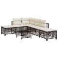 Salon de jardin d'angle et coussins 3 pcs marron résine tressée