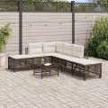Salon de jardin d'angle et coussins 3 pcs marron résine tressée