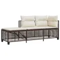 Salon de jardin d'angle et coussins 3 pcs marron résine tressée