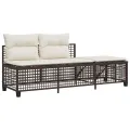 Salon de jardin d'angle et coussins 3 pcs marron résine tressée