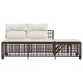 Salon de jardin d'angle et coussins 3 pcs marron résine tressée