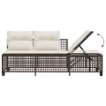 Salon de jardin d'angle et coussins 3 pcs marron résine tressée