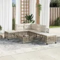 Salon de jardin d'angle avec coussins 3pcs beige résine tressée