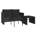 Salon de jardin 3 pcs avec coussins noir résine tressée