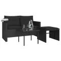 Salon de jardin 3 pcs avec coussins noir résine tressée