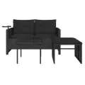 Salon de jardin 3 pcs avec coussins noir résine tressée