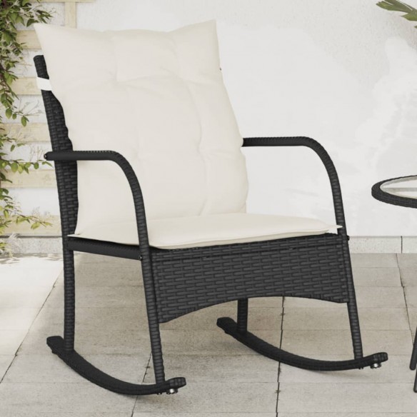 Chaise à bascule de jardin avec coussins noir résine tressée