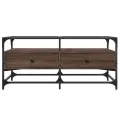 Table basse et dessus en verre chêne marron 98,5x50x45 cm acier