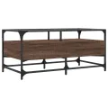 Table basse et dessus en verre chêne marron 98,5x50x45 cm acier
