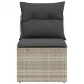 Canapé de jardin sans accoudoirs coussins gris clair poly rotin