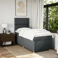 cadre de lit avec matelas Gris foncé 90x200 cm Tissu