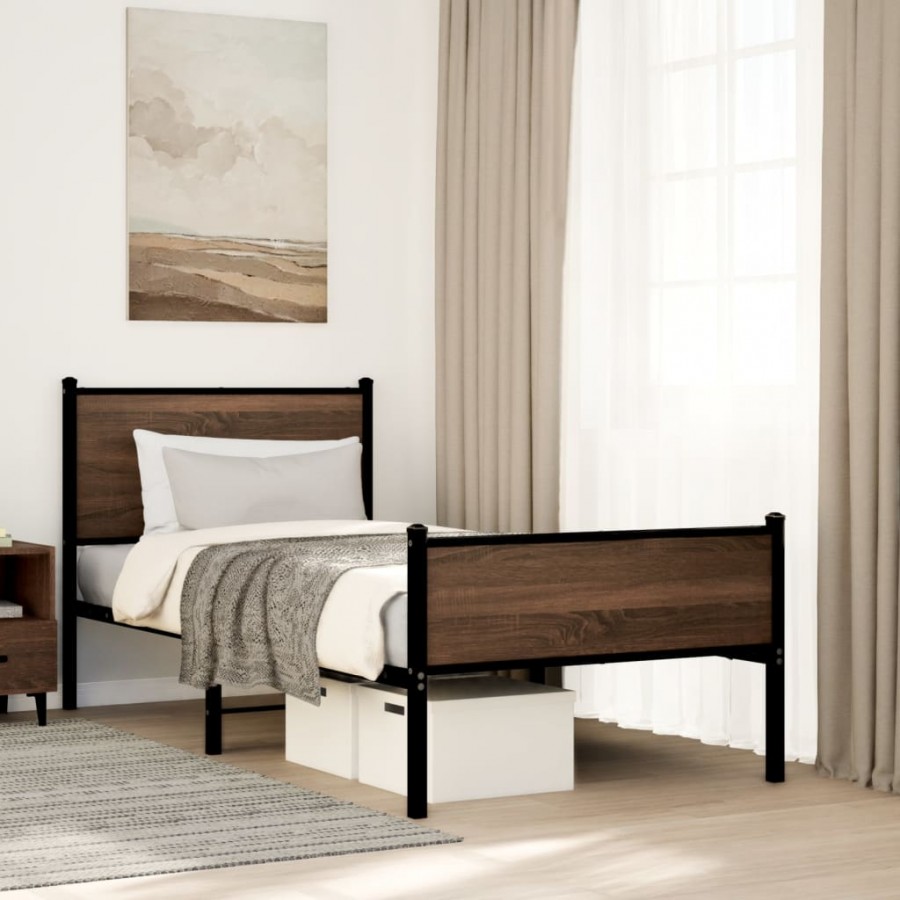 Cadre de lit en métal sans matelas chêne marron 90x190 cm