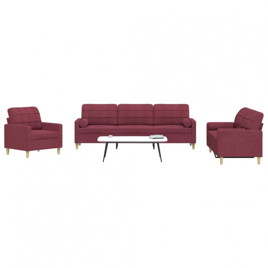 Ensemble de canapés 3 pcs coussins décoratifs bordeaux tissu