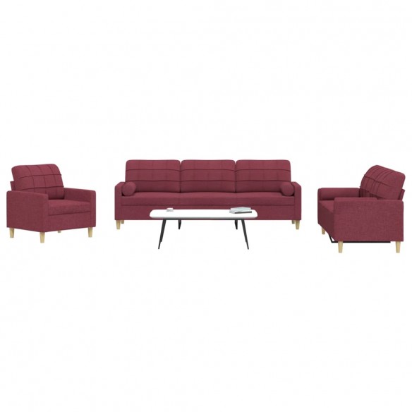 Ensemble de canapés 3 pcs coussins décoratifs bordeaux tissu