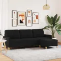 Canapé à 3 places avec repose-pieds Noir 210 cm Tissu