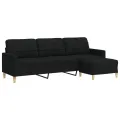 Canapé à 3 places avec repose-pieds Noir 210 cm Tissu
