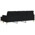 Canapé à 3 places avec repose-pieds Noir 210 cm Tissu