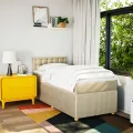 cadre de lit et matelas Crème 90x190 cm Tissu