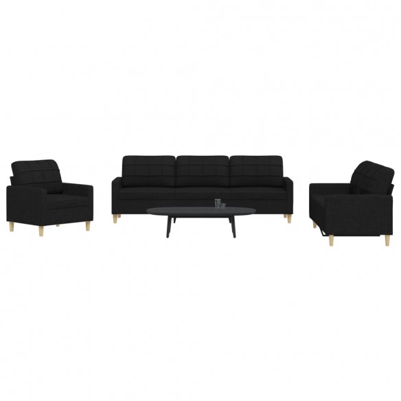 Ensemble de canapés 3 pcs noir tissu